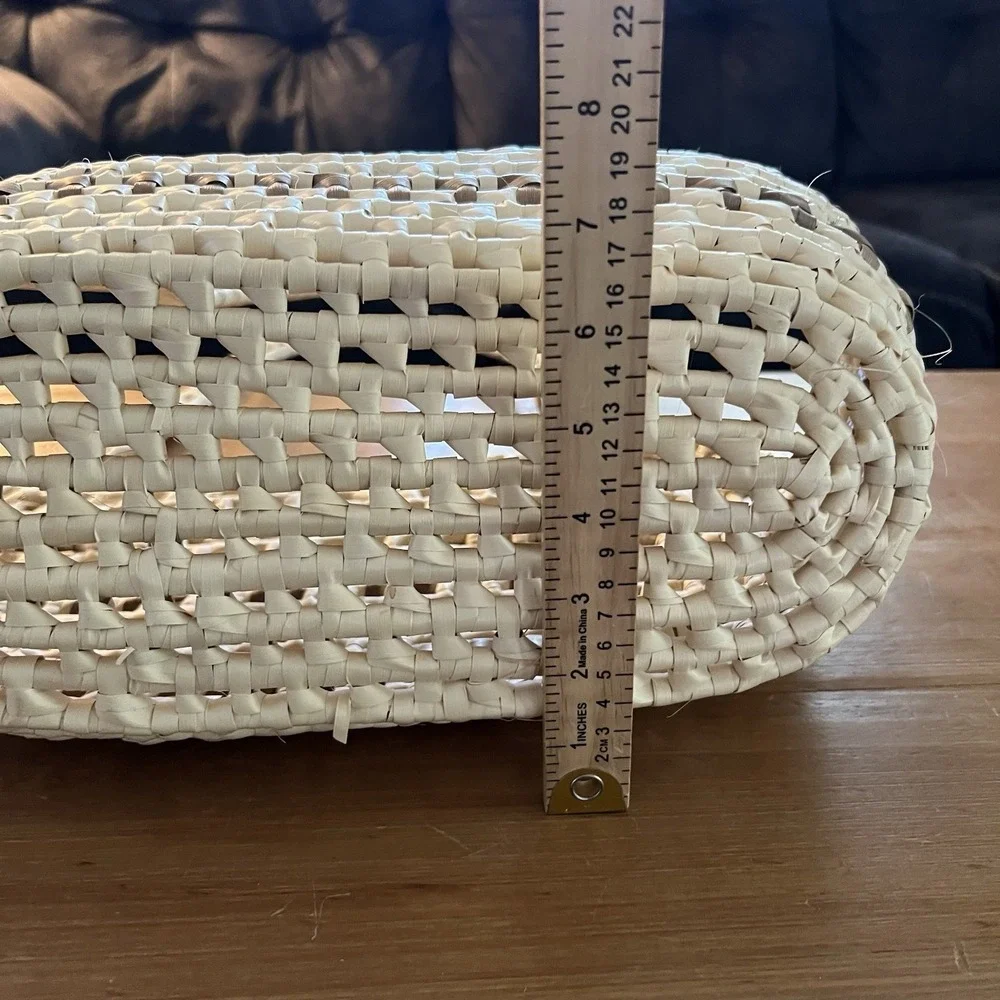 Woven Basket Shoulder Bag Cream Brown Boho Coastal Summer Tote Purse